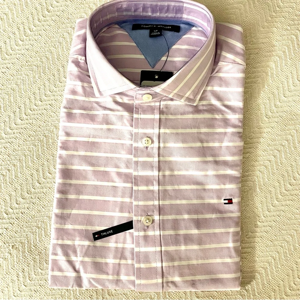 Tommy Hilfiger NEW Men’s Pastel Purple and Cream Striped Shirt 👔 Size: Small - Picture 3 of 7